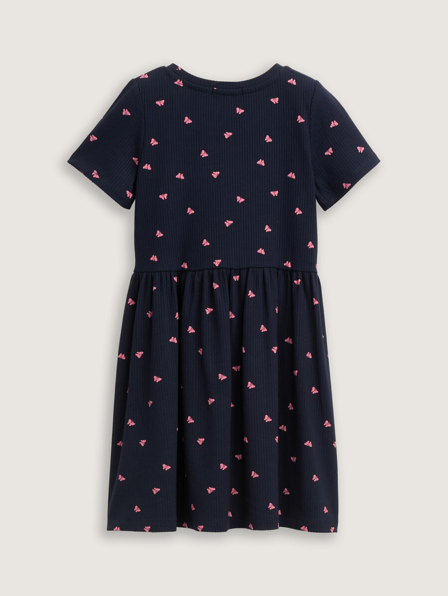 robe courte à texture côtelée et imprimé intégral